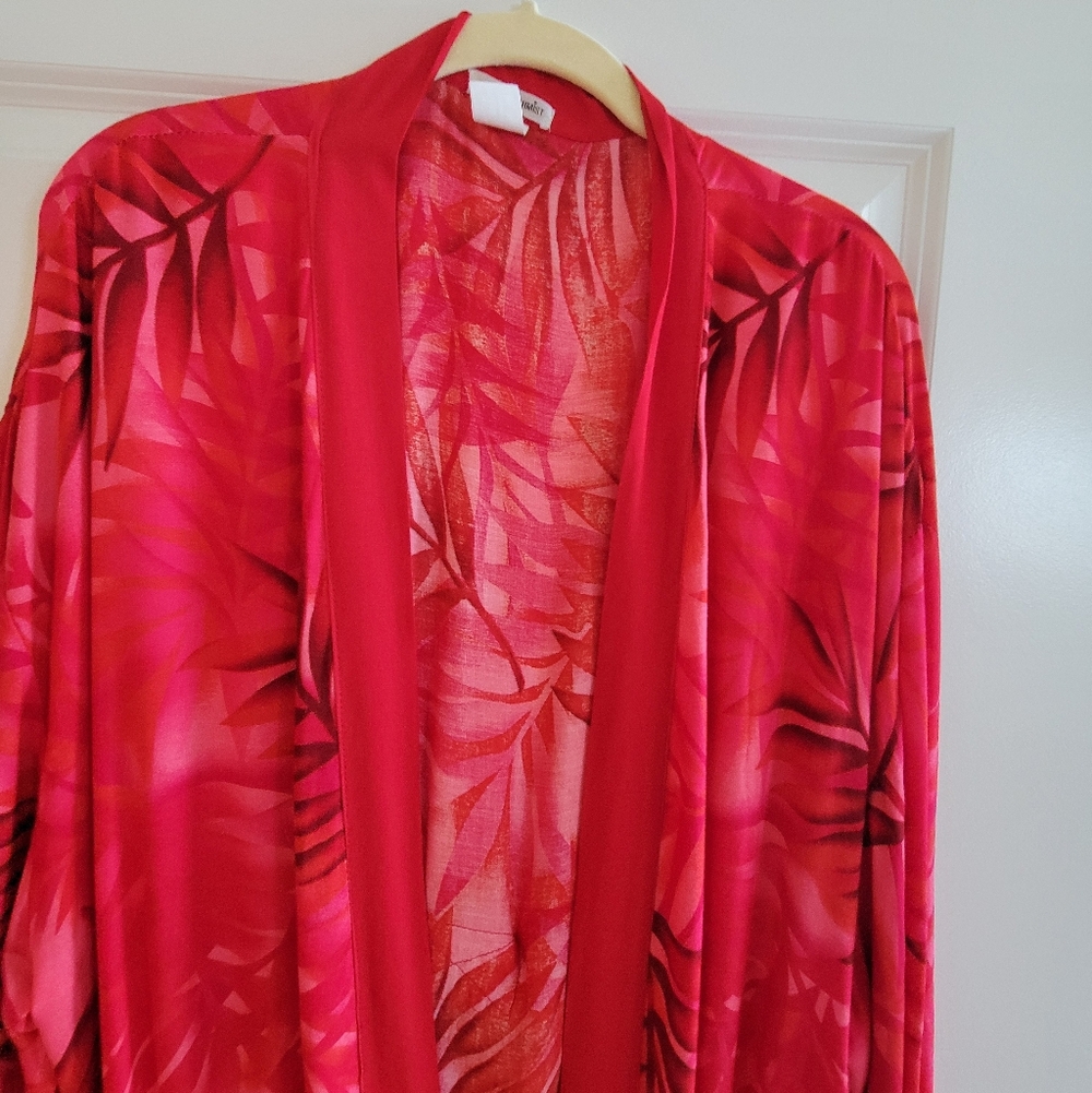 Red Tropical-Print Women's Robe, 100%Rayon